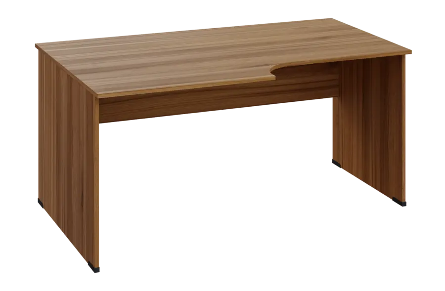 ERL 18 - 168 stůl kancelářský, rohový, levý, dřevěná podnož, deska 18 mm, široký 1600 mm, ořech světlý